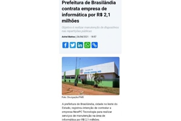 Prefeitura de Brasilândia/MS, contrata empresa para manutenção de informática em 9 escolas
